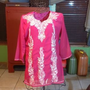 Fuchsia Embroidered Kurti